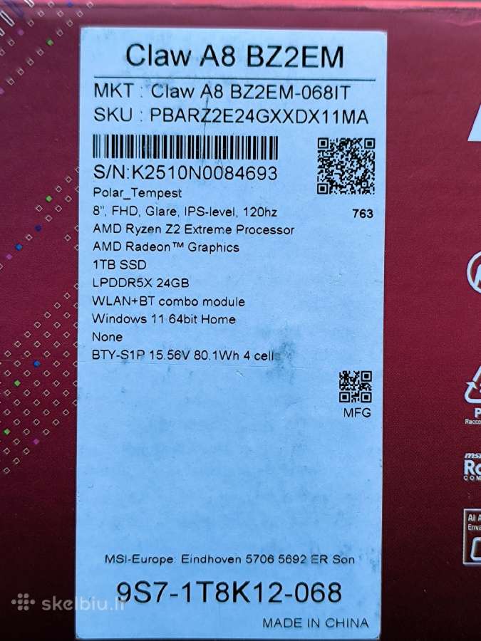 Msi Claw A8 Bz2em Ryzen Z2 Extreme, 24gb, 1tb - nuotraukos Nr. 11