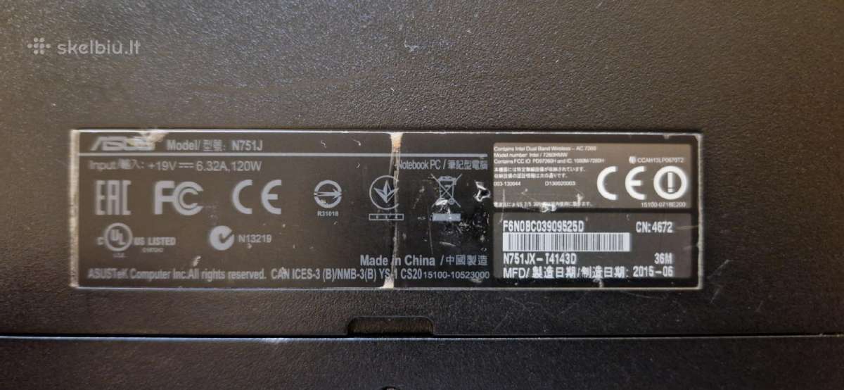 Asus N751j (17.3") i7 Gtx 950m 480gb SSD D - nuotraukos Nr. 5