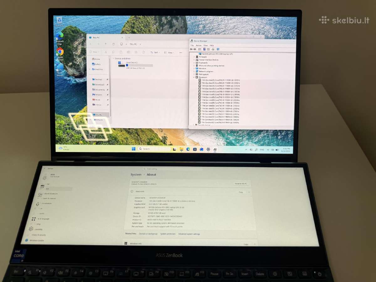 Asus Zenbook i9, 32gb, 3080 - nuotraukos Nr. 9