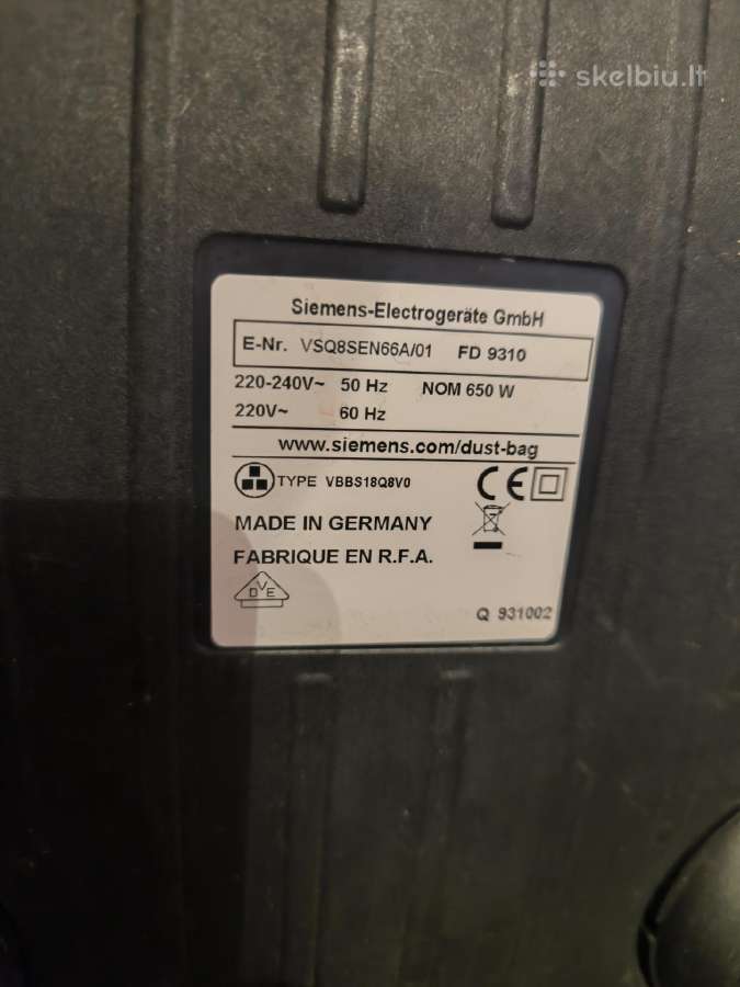 Dulkių siurblys Siemens Fd 9310. - nuotraukos Nr. 4