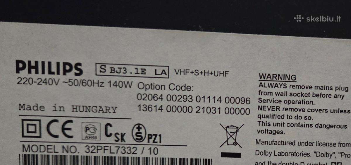 Philips 32pfl7332/10 televizorius su pultu, stovu - nuotraukos Nr. 4