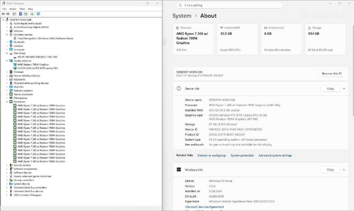 Asus Tuf Gaming A16 R7, Rtx 5070, 32gb RAM, Naujas - nuotraukos Nr. 7