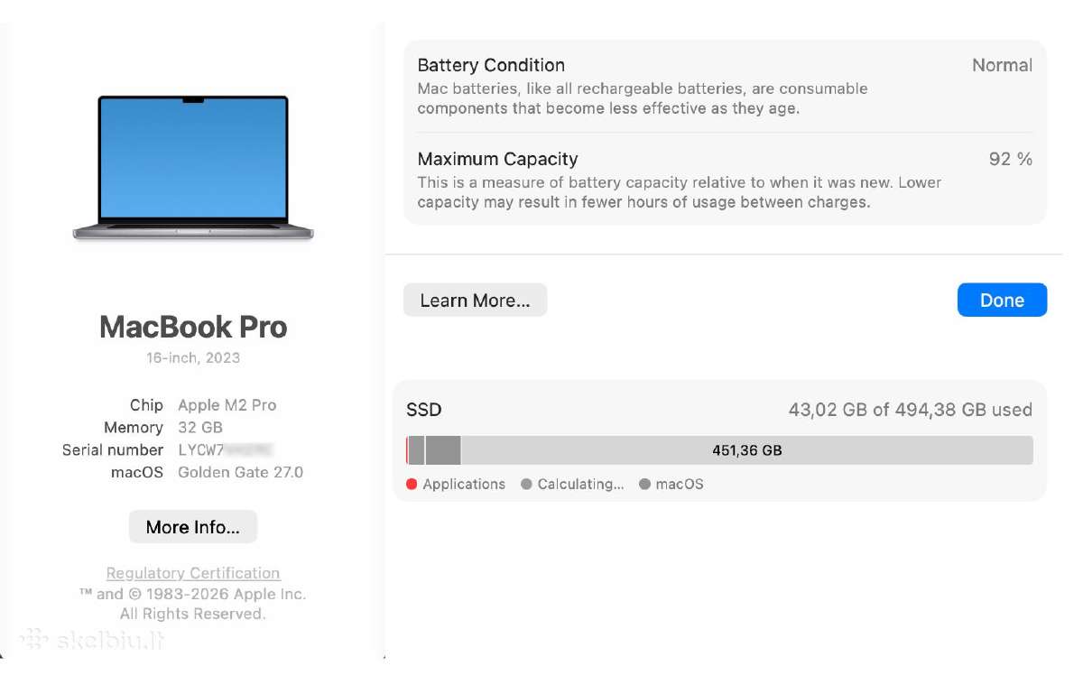 Apple MacBook Pro 2023 16 / M2 Pro /32gb/512gb #5 - nuotraukos Nr. 10