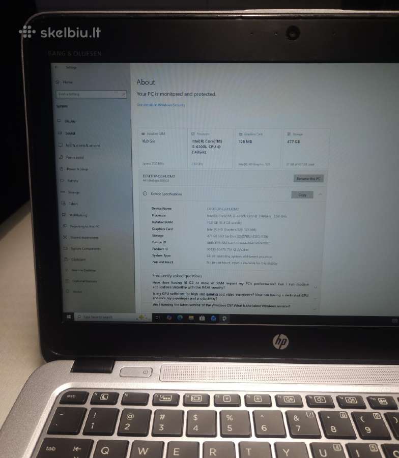 Hp Elitebook 820 G3 16gb RAM 512gb SSD Docking - nuotraukos Nr. 3