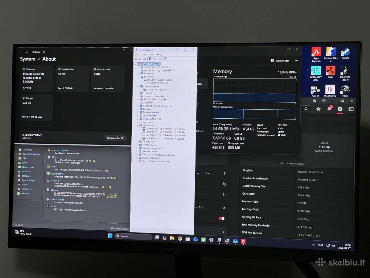 Parduodamas Gaming stac. su Amd Rx 570 8gb, I5. - nuotraukos Nr. 4