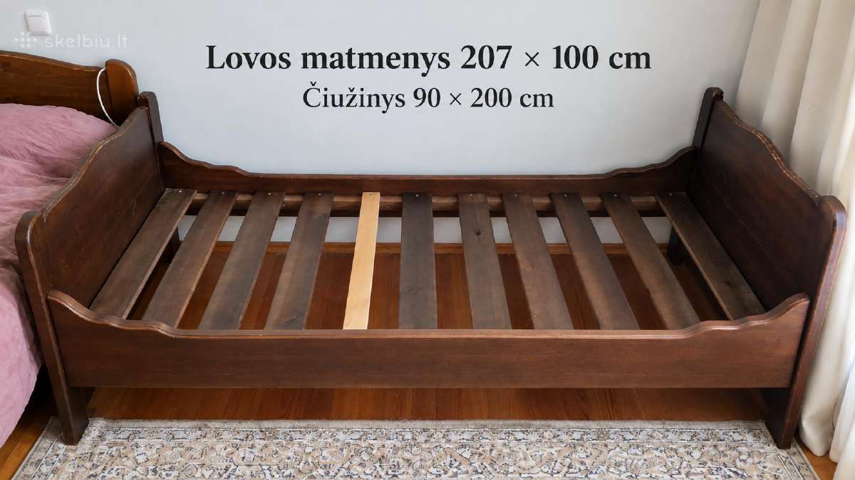 Natūralaus medžio lova 90 x 200 su stalčiais - nuotraukos Nr. 3