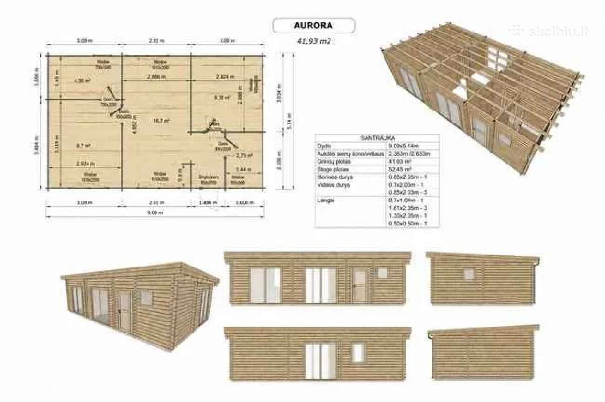 Medinis namas „aurora“ 9,09x5,14 m, 44 mm - nuotraukos Nr. 2