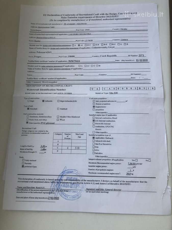 Parduodama Aqua Storm Stk 330 pripučiama valtis - nuotraukos Nr. 7