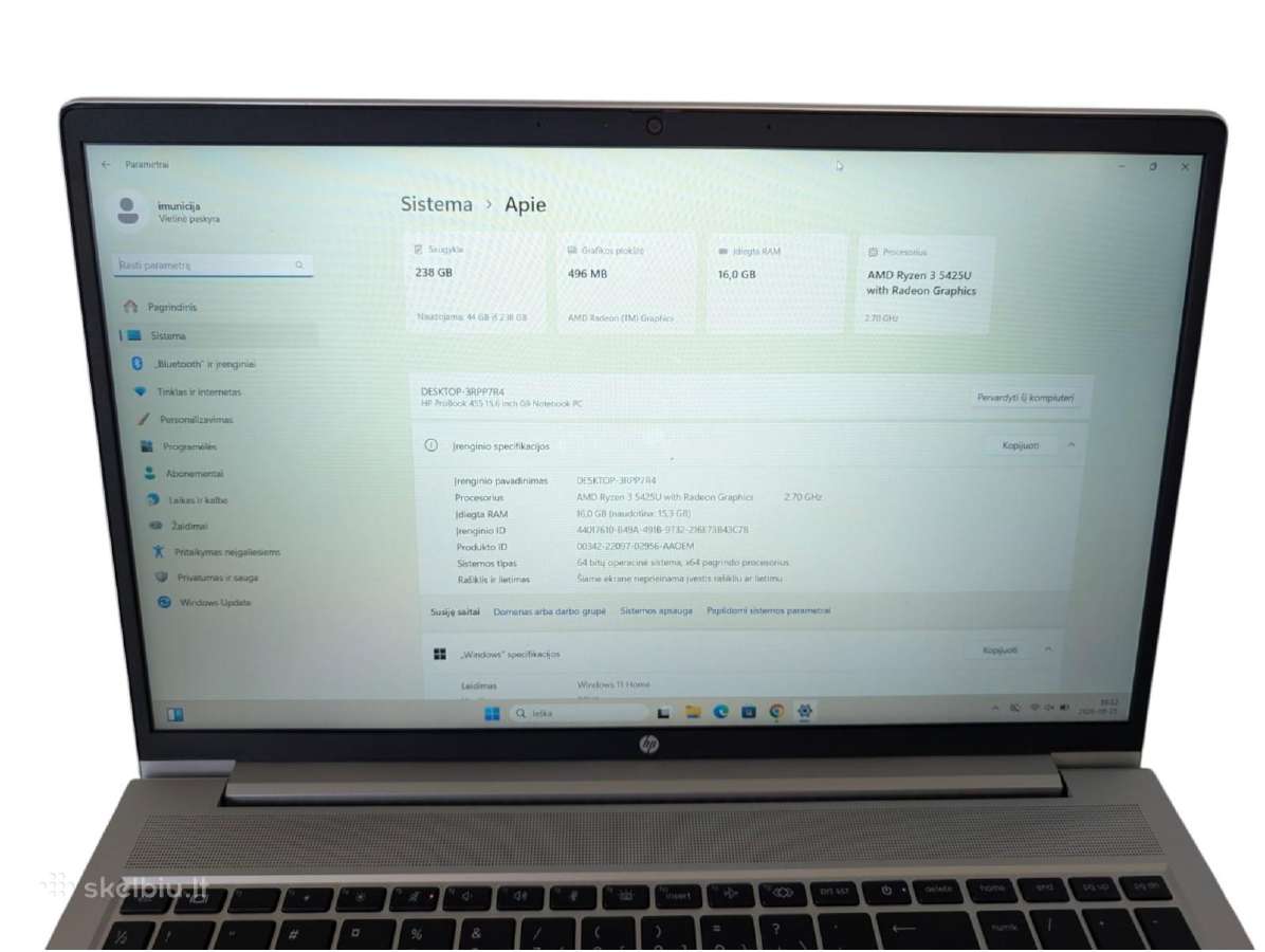 Hp Probook 455 G9 – Ryzen 3 5425u / 16gb / 256gb - nuotraukos Nr. 3