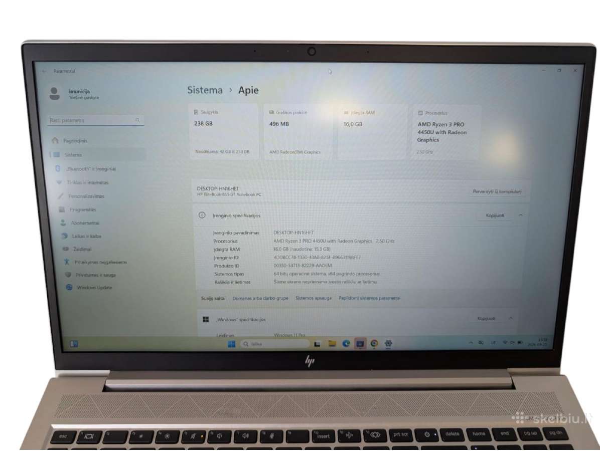Hp Elitebook 855 G7 – ryzen 3 Pro 4450u / 16/256gb - nuotraukos Nr. 3