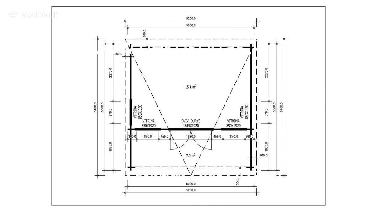 Medinis sodo namelis 5x5 m su terasa, 44mm - nuotraukos Nr. 2