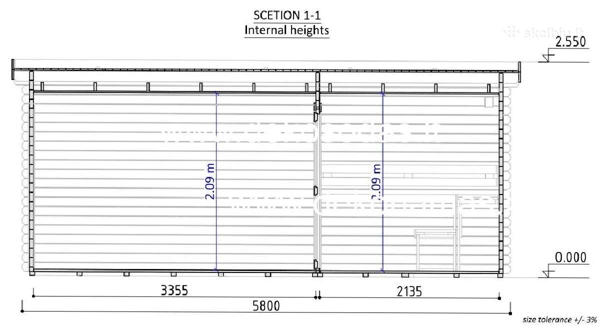 Medinė pirtis „Baltic Heat“ 5,80x2,40 m, 45 mm - nuotraukos Nr. 2