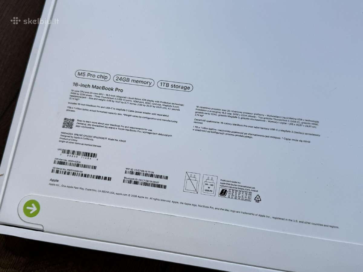 MacBook Pro 16 M5 Pro 24gb/1tb Naujas - nuotraukos Nr. 3
