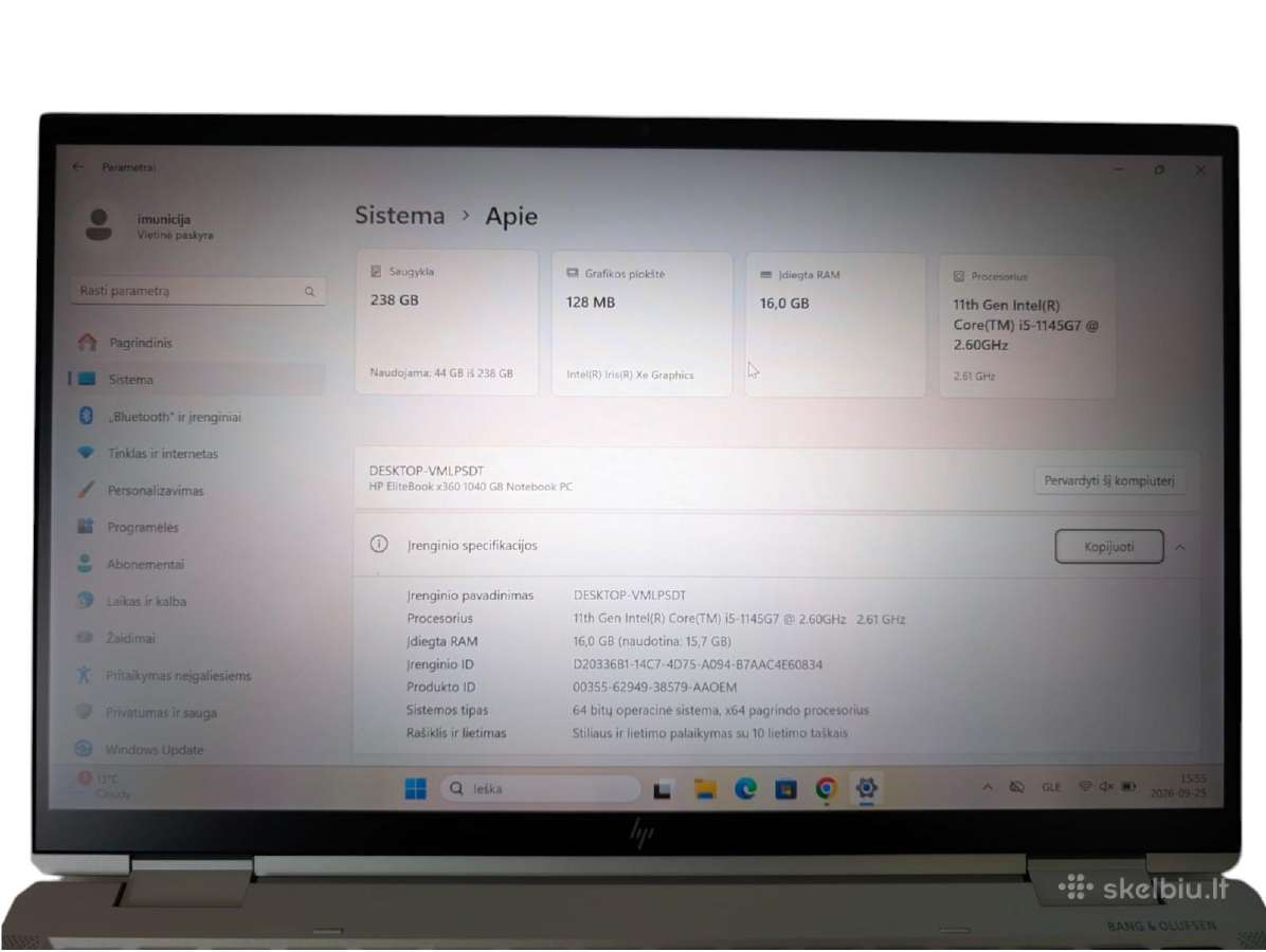 Hp Elitebook x360 1040 G8 (Touch) – i5-1145g7 +3mė - nuotraukos Nr. 9