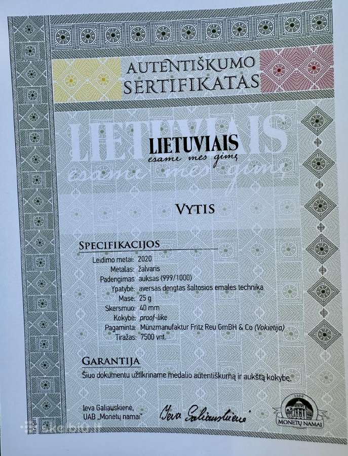 Kolekcinis paauksuotas medalis - nuotraukos Nr. 3