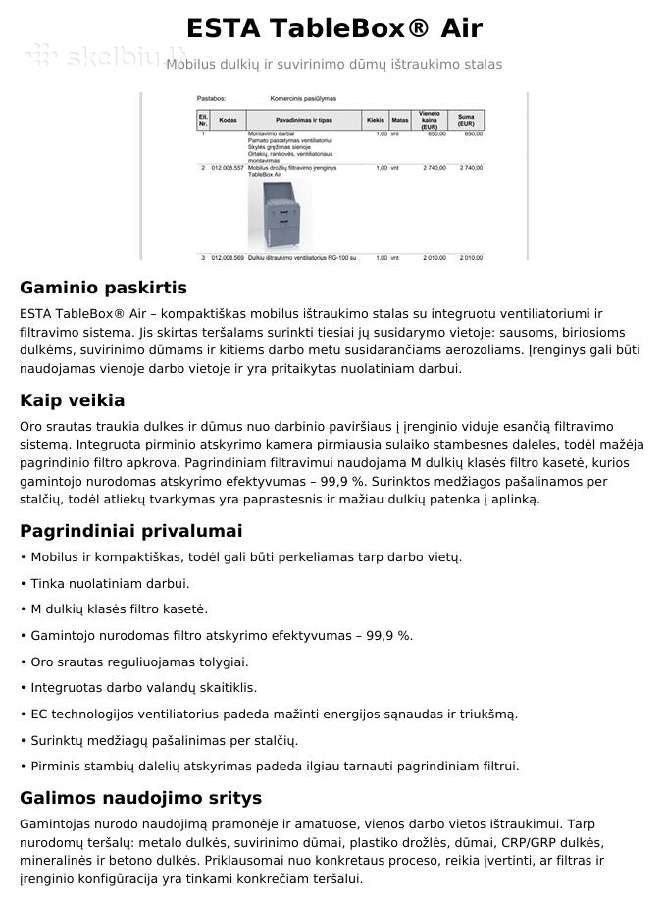 Esta Tablebox Air mobilus dulkių dūmų ištraukimas - nuotraukos Nr. 4