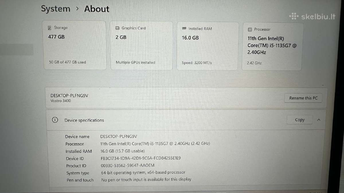 Dell i5 11th 16ram 2gpu 512ssd - nuotraukos Nr. 3