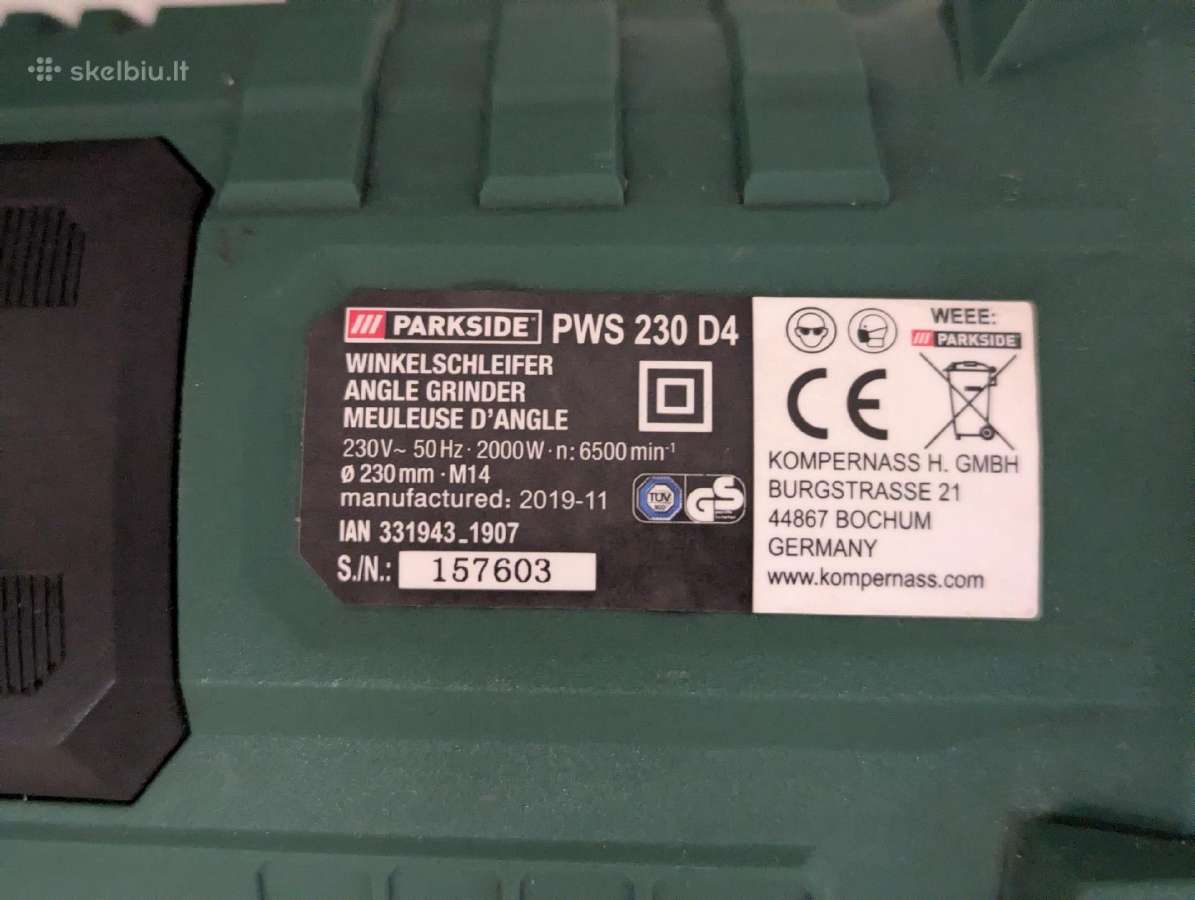 Parkside Pws 230 D4 kampinis šlifuoklis 2000 W - nuotraukos Nr. 3