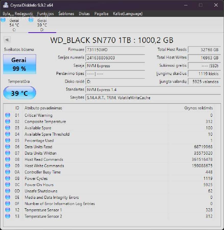 Wd Black Sn770 1tb Nvme SSD (m.2 2280, Pcie 4.0) - nuotraukos Nr. 2