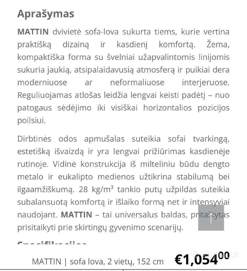 Mattin dvivietė sofa-lova, 152 cm – kaip nauja - nuotraukos Nr. 6