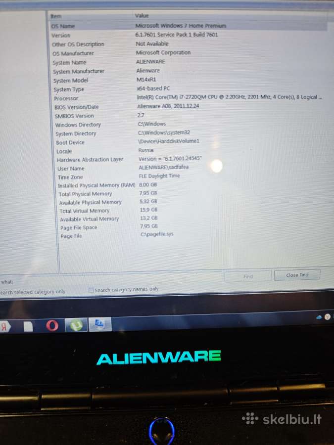 Alienware M14x R1 i7 / 8gb / GT 555m - nuotraukos Nr. 5