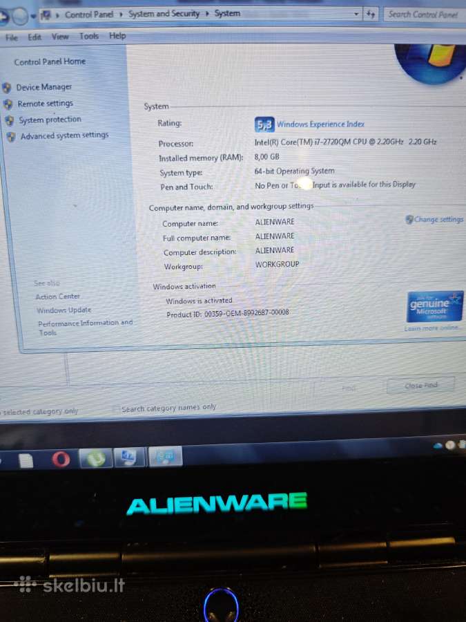 Alienware M14x R1 i7 / 8gb / GT 555m - nuotraukos Nr. 6