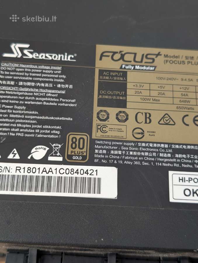 Seasonic 650w Focus Gold maitinimo blokas - nuotraukos Nr. 2