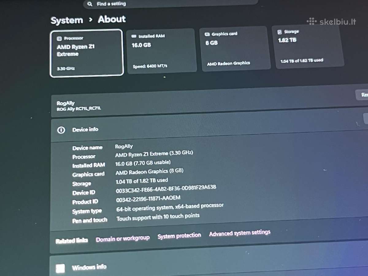 Asus Rog ally Z1 extreme RAM 16gb gpu 8gb SSD 512 - nuotraukos Nr. 9