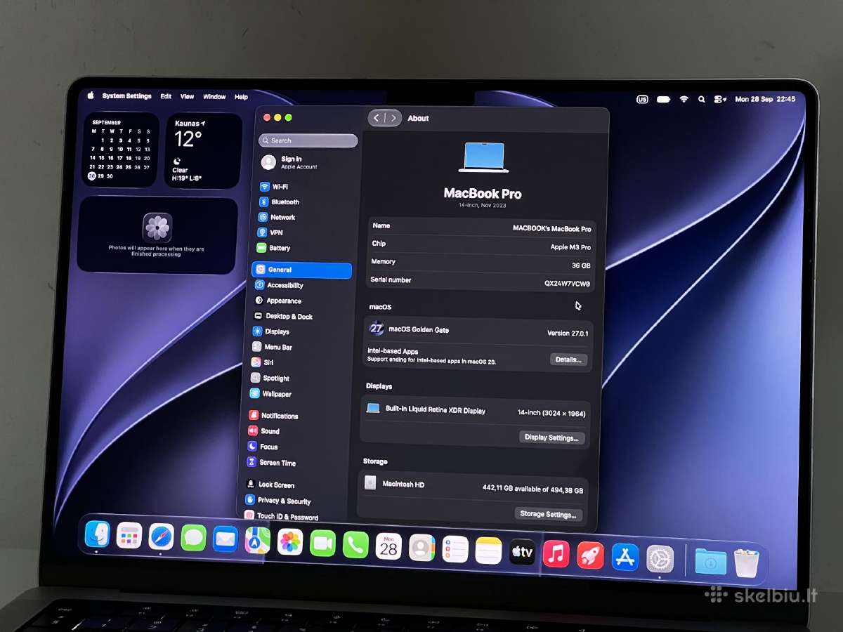 Parduodamas MacBook Pro 14 su M3 Pro, 36gb/512gb. - nuotraukos Nr. 8