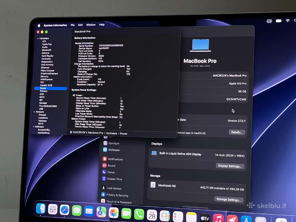 Parduodamas MacBook Pro 14 su M3 Pro, 36gb/512gb. - nuotraukos Nr. 12