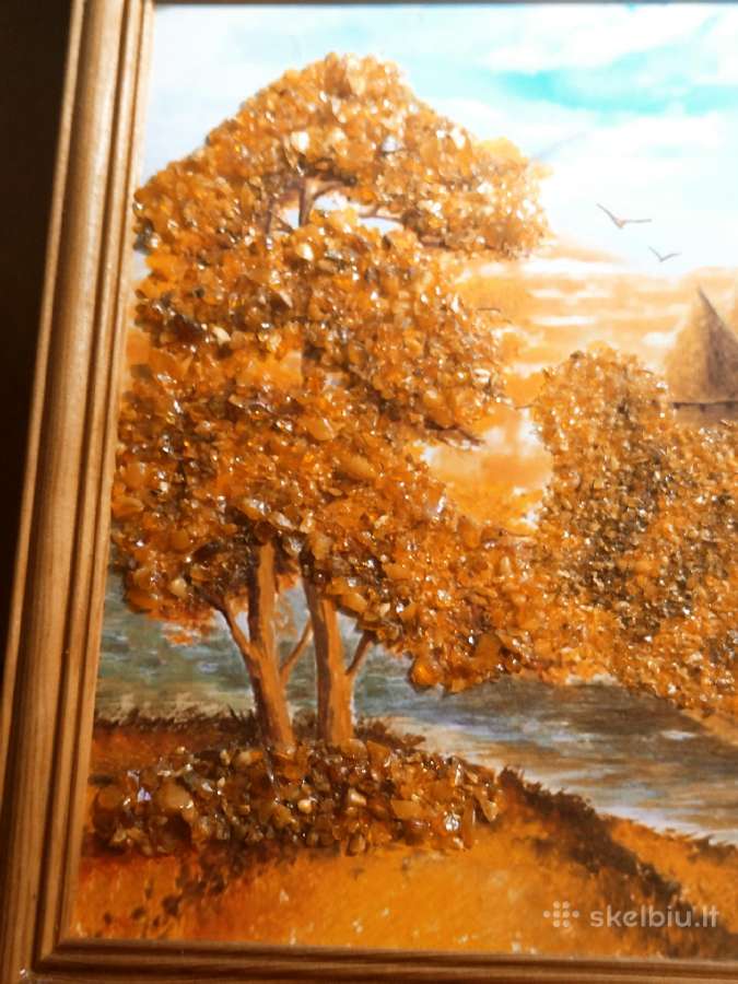 Vintažinis paveikslas su gintaru Trakai. - nuotraukos Nr. 2