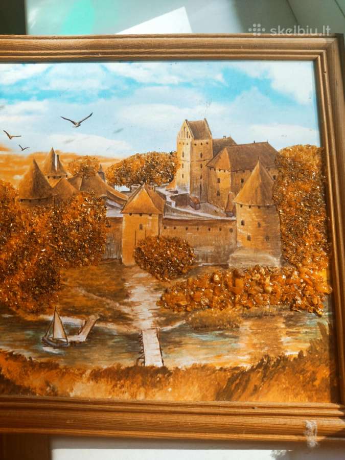 Vintažinis paveikslas su gintaru Trakai. - nuotraukos Nr. 3