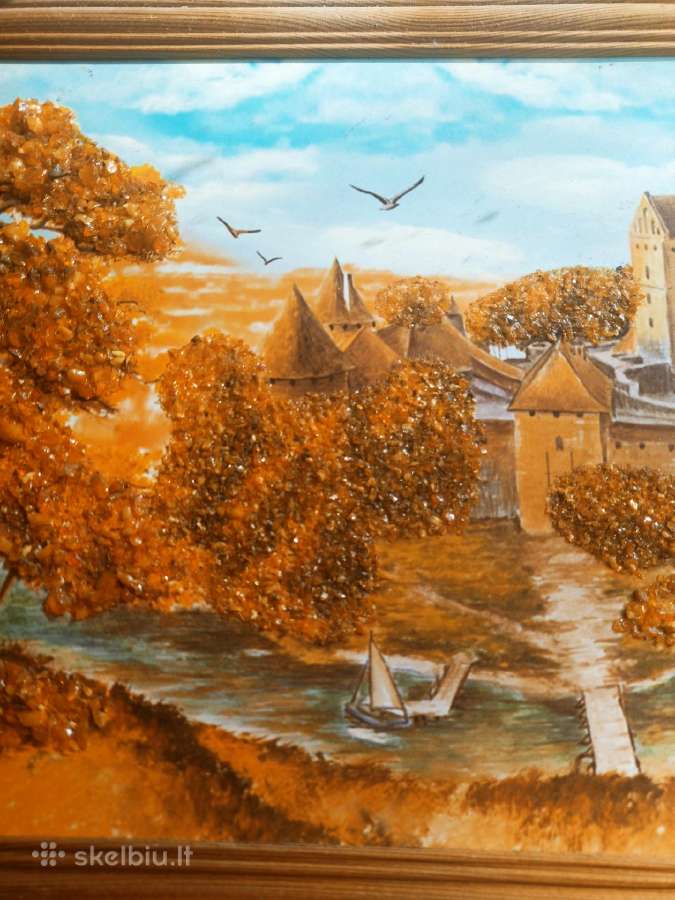 Vintažinis paveikslas su gintaru Trakai. - nuotraukos Nr. 4