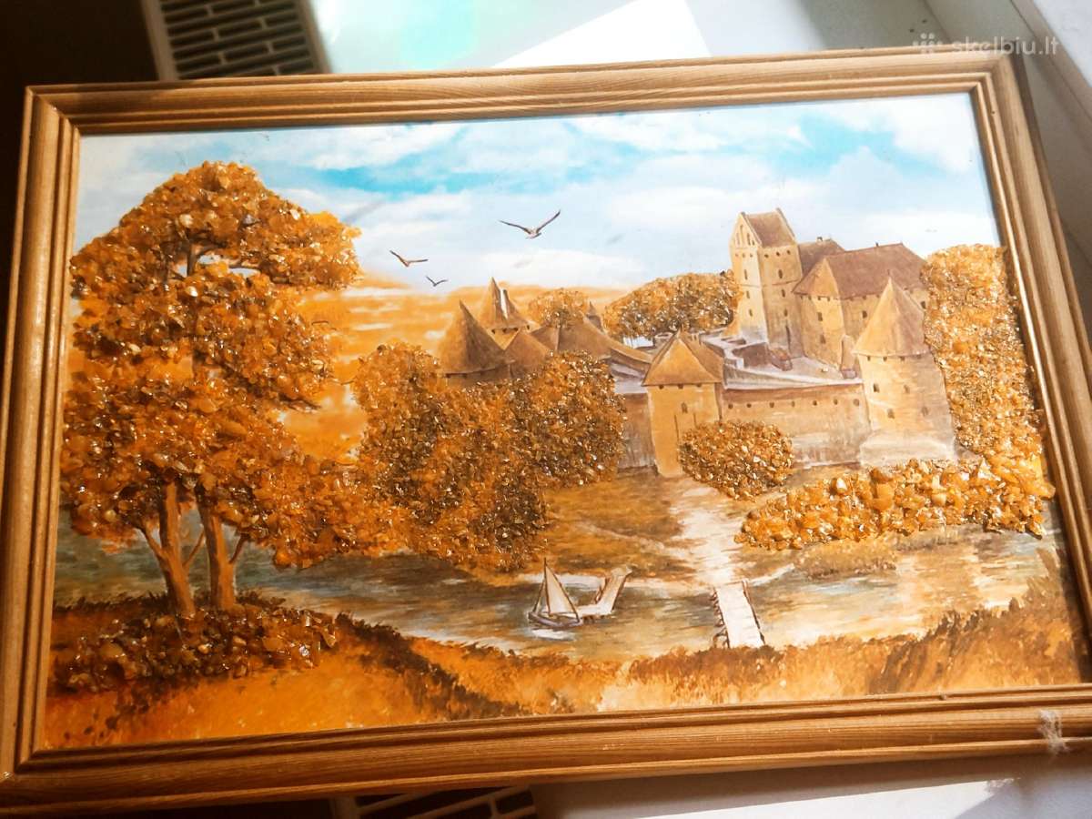 Vintažinis paveikslas su gintaru Trakai. - nuotraukos Nr. 5