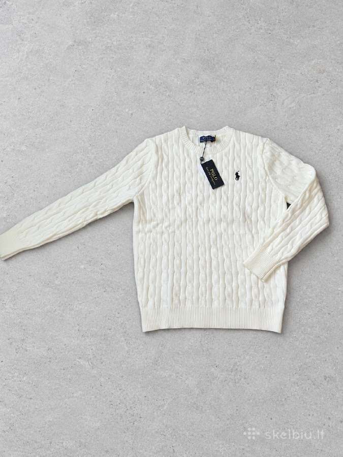 Baltos spalvos cable knit megztinis - nuotraukos Nr. 3