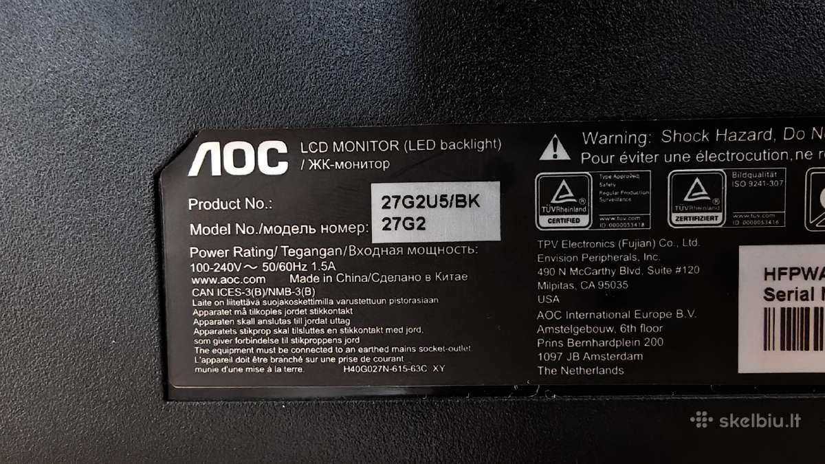 27g2u5/bk Aoc Monitorius - nuotraukos Nr. 3