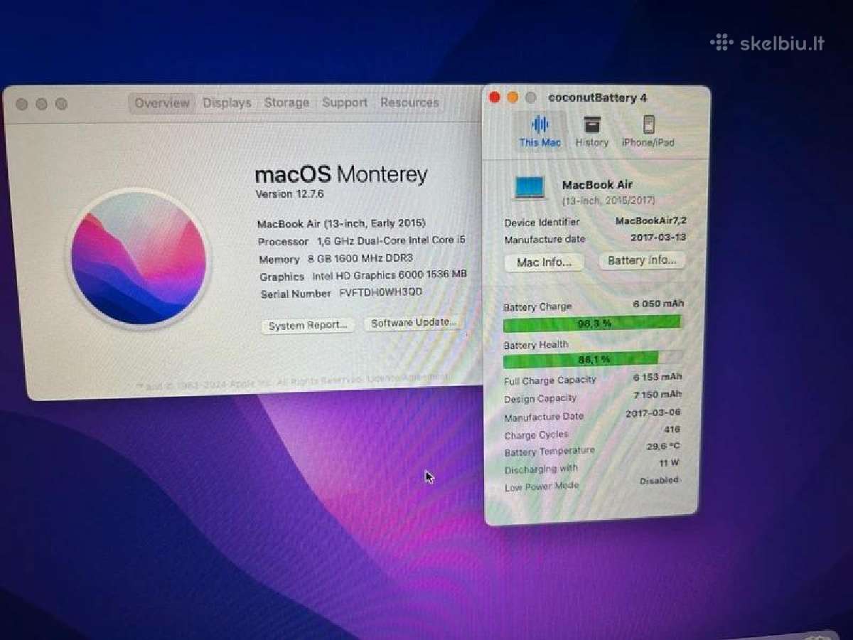Apple MacBook Air 13 2017 Core i5 / 8 GB / 128 GB - nuotraukos Nr. 6