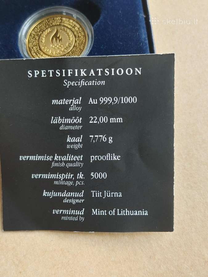 2004m - Estija 100 kroon Olimiada (auksas 7.78) - nuotraukos Nr. 3