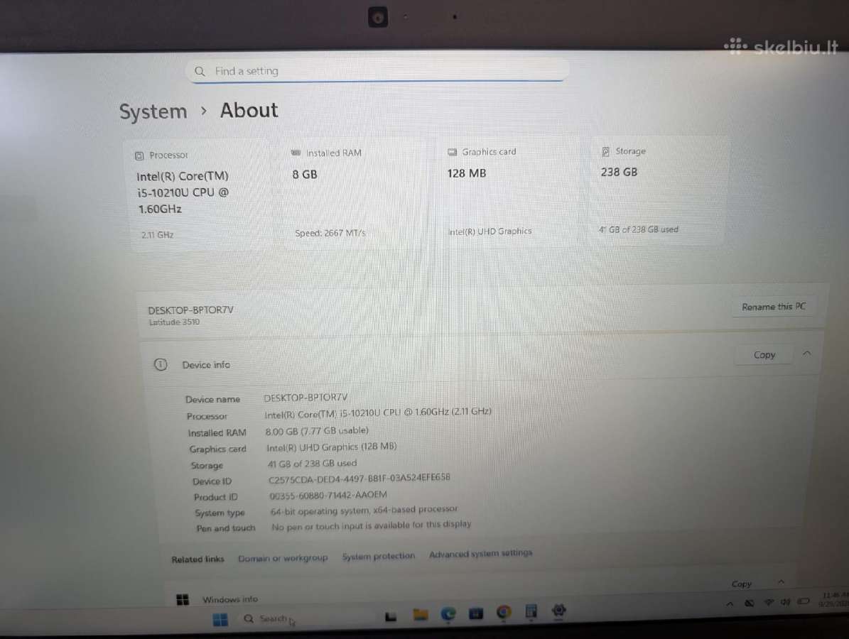Dell Latitude 15 3510- i5-10210u / 8gb / 256gb SSD - nuotraukos Nr. 3