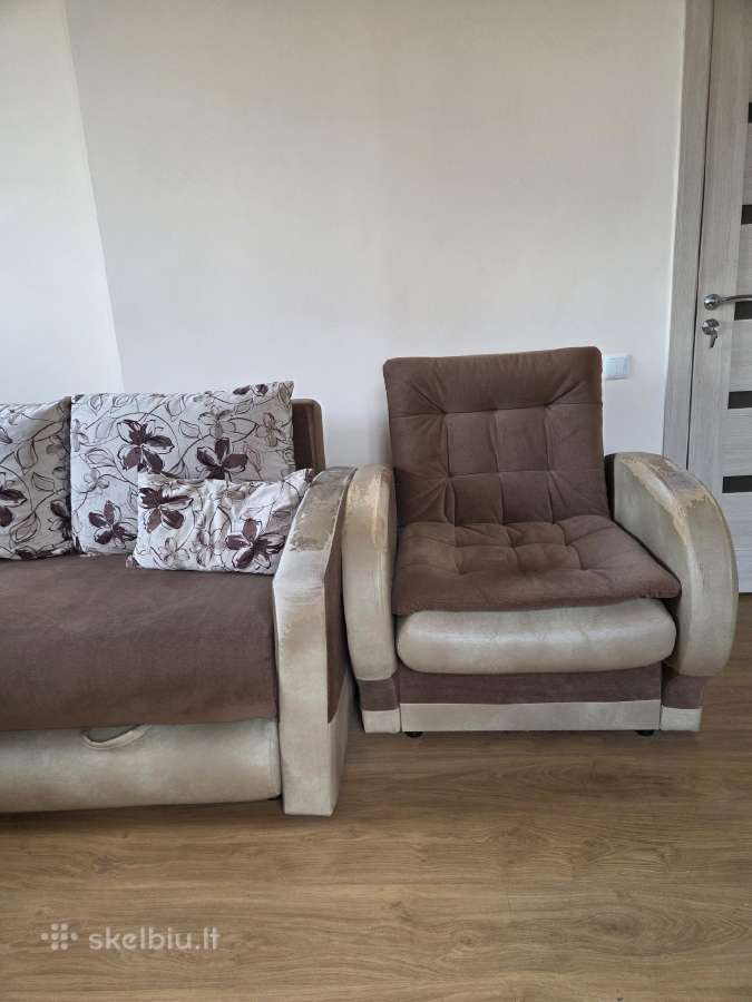 Kampinė sofa-lova ir du foteliai - nuotraukos Nr. 3