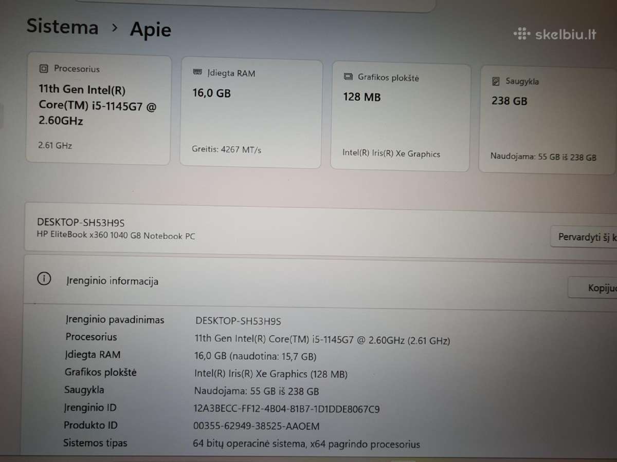 Hp Elitebook x360 1040 G8 (Touch) – i5-1145g7 +3mė - nuotraukos Nr. 3
