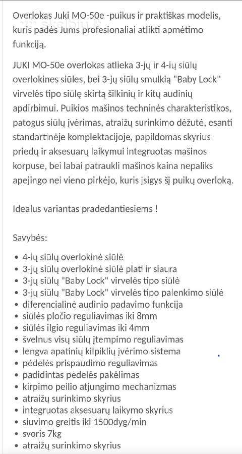 Siuvimo overlokas - nuotraukos Nr. 2