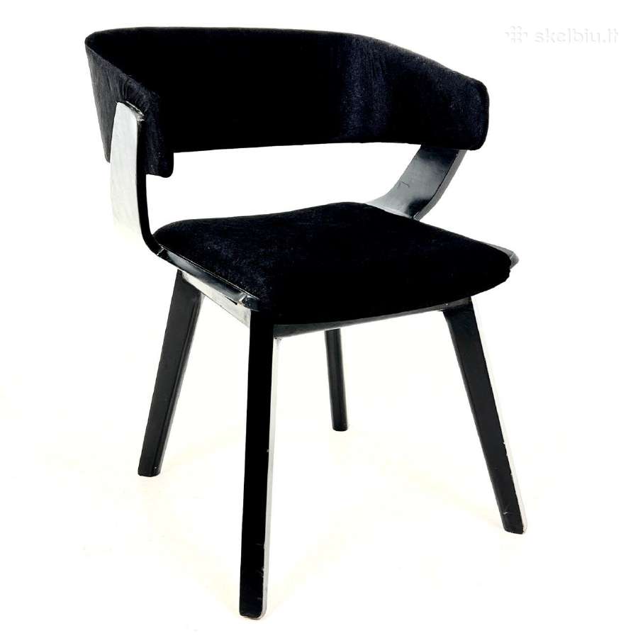 Mid century krėslas su juodu veliūru - nuotraukos Nr. 2