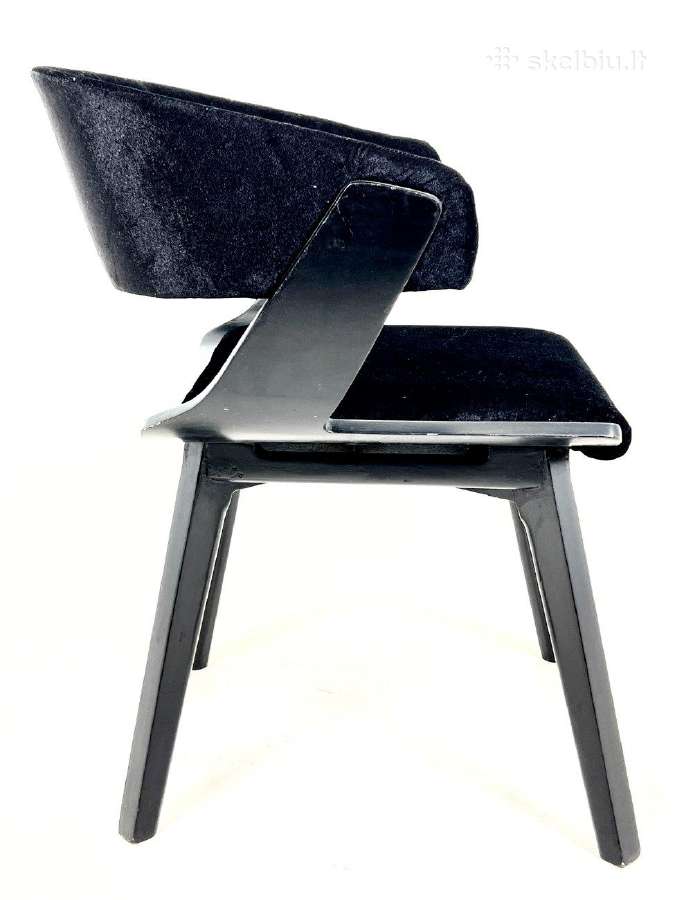Mid century krėslas su juodu veliūru - nuotraukos Nr. 4