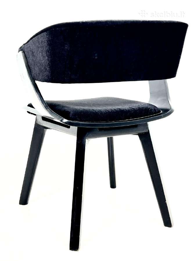 Mid century krėslas su juodu veliūru - nuotraukos Nr. 9