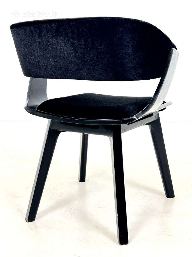 Mid century krėslas su juodu veliūru - nuotraukos Nr. 10