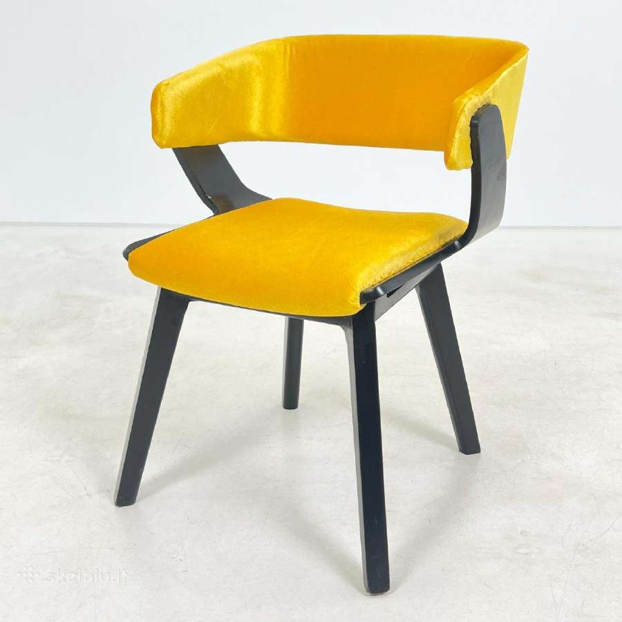 Mid century krėslas su geltonu veliūru - nuotraukos Nr. 2