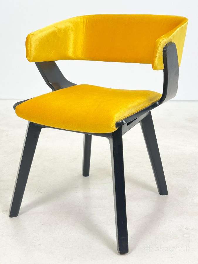 Mid century krėslas su geltonu veliūru - nuotraukos Nr. 3