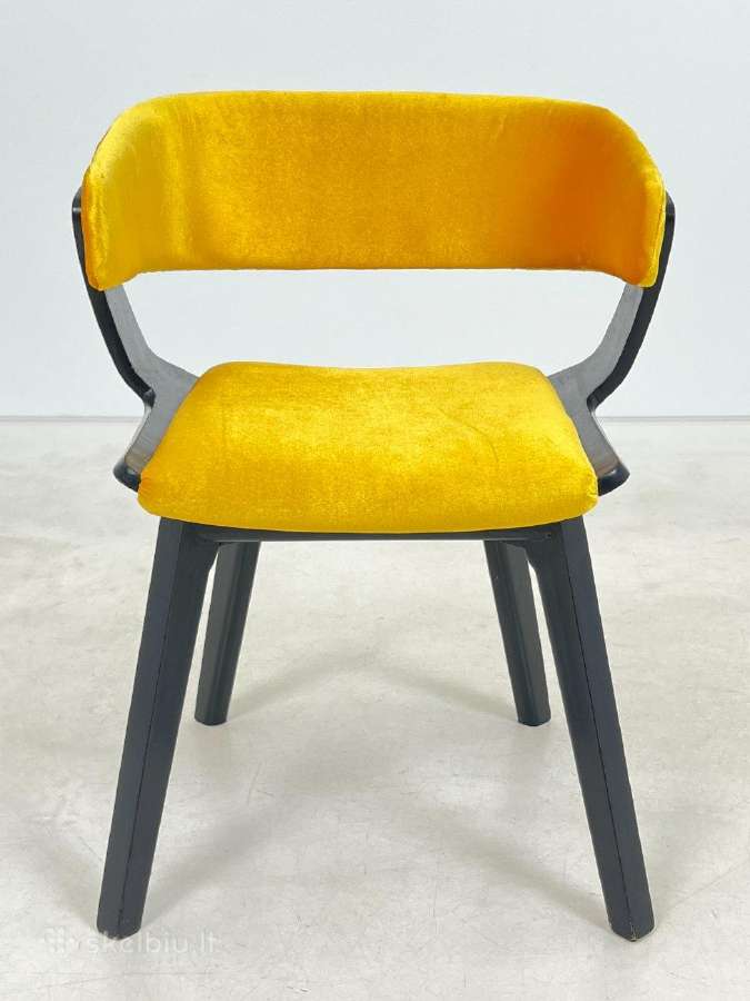 Mid century krėslas su geltonu veliūru - nuotraukos Nr. 6
