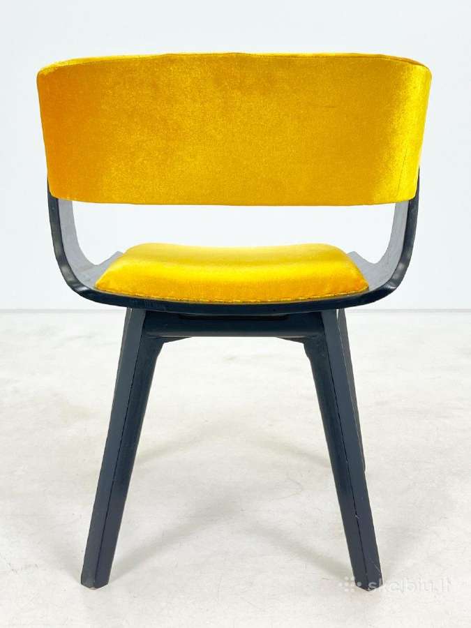 Mid century krėslas su geltonu veliūru - nuotraukos Nr. 8
